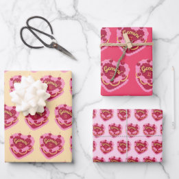 Gemini Zodiac Coquette Heart Birthday Cake Wrapping Paper Sheet