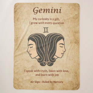 Gemini Zodiac Design w/ Curious Mind Affirmations Sherpa Blanket
