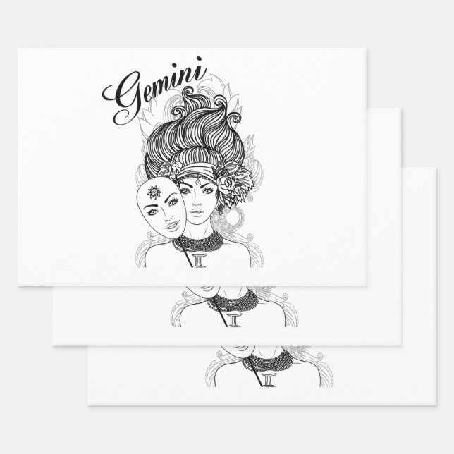 Gemini Zodiac Design  Wrapping Paper Sheet (Set)