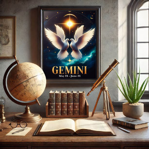 Gemini Zodiac Doves in Harmony Poster