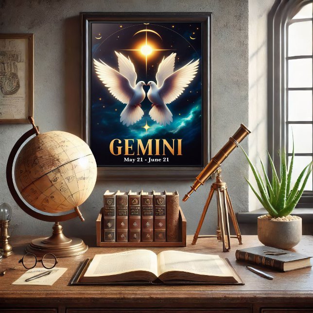 Gemini Zodiac Doves in Harmony Poster (Creator Uploaded)