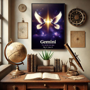 Gemini Zodiac Doves in Harmony Poster