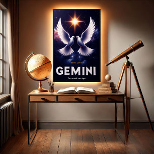 Gemini Zodiac Doves in Harmony Poster