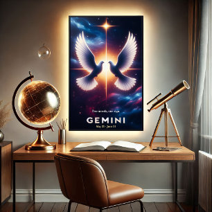 Gemini Zodiac Doves in Harmony Poster