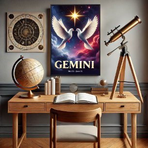 Gemini Zodiac Doves in Harmony Poster
