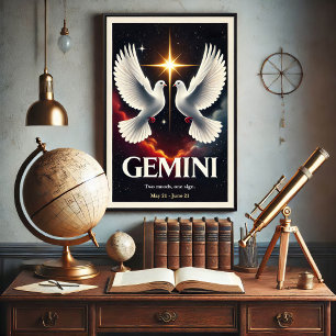 Gemini Zodiac Doves in Harmony Poster
