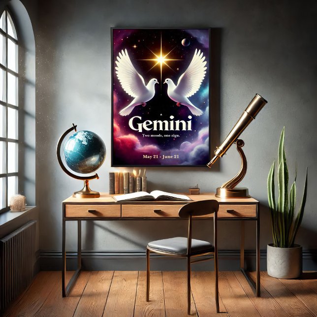 Gemini Zodiac Doves in Harmony Poster (Creator Uploaded)