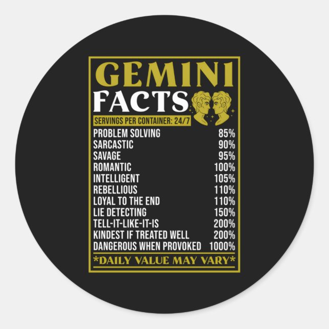 Gemini Zodiac Facts Zodiac Facts Gemini Classic Round Sticker (Front)