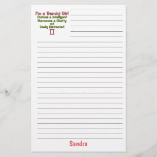 Gemini Zodiac for Girls with Name Stationery