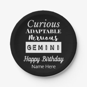 Gemini Zodiac Fun Characteristics Birthday Paper Plate