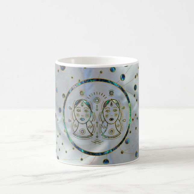 Gemini Zodiac Gold Abalone on Constellation Coffee Mug (Center)