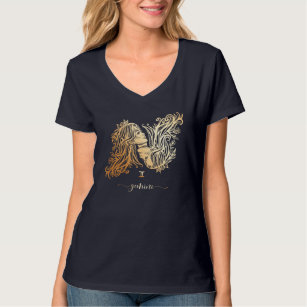 Gemini Zodiac Gold Monochrome Graphic T-Shirt