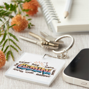 Gemini Zodiac  Graffiti  Key Ring