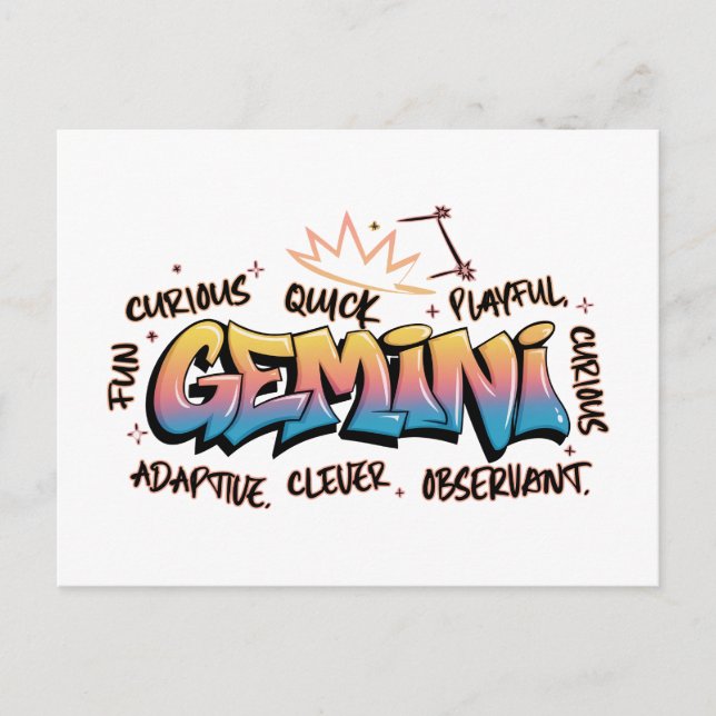 Gemini Zodiac  Graffiti  Postcard (Front)