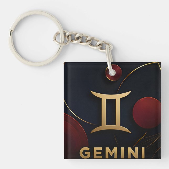 Gemini Zodiac Luxury Celestial Astrology Gift Key Ring (Front)