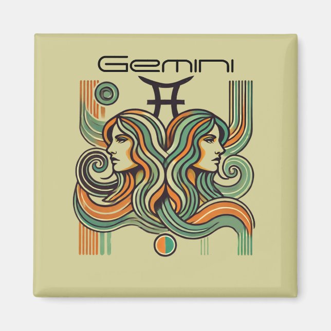 Gemini Zodiac Magnet Retro Style (Front)