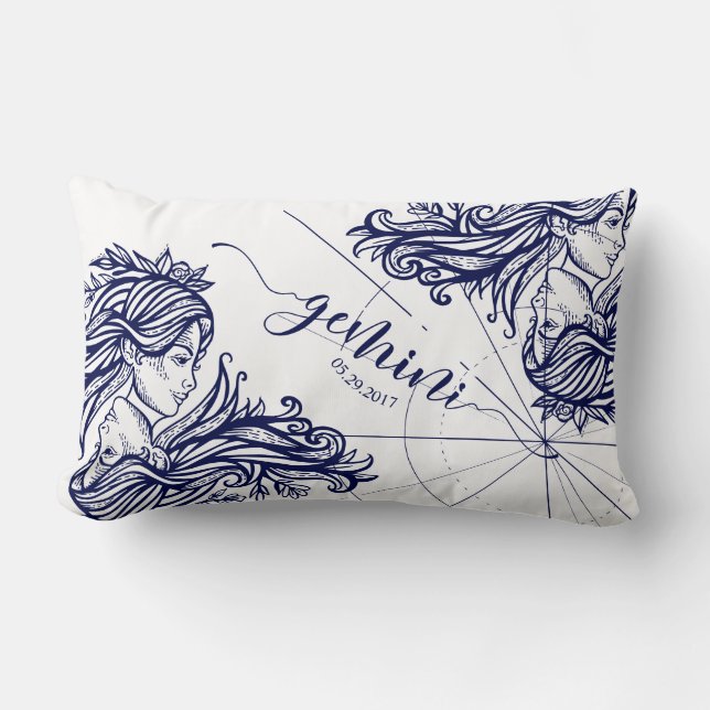 Gemini Zodiac Navy & Gold Astrology Décor Pillow (Front)