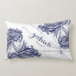 Gemini Zodiac Navy & Gold Astrology Décor Pillow