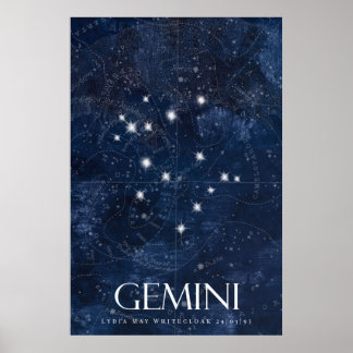 Gemini Zodiac Poster with name, star sign zodiac