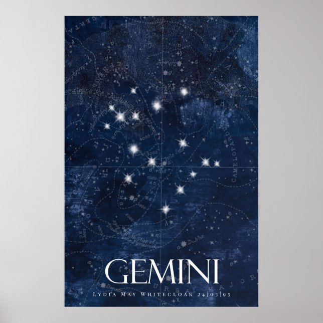 Gemini Zodiac Poster with name, star sign zodiac (Front)