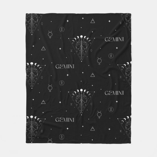Gemini Zodiac Seamless Pattern – Celestial Twin 1 Fleece Blanket (Front)