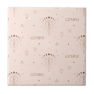 Gemini Zodiac Seamless Pattern – Celestial Twin 2 Ceramic Tile