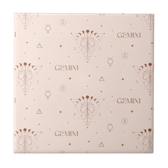Gemini Zodiac Seamless Pattern – Celestial Twin 2 Ceramic Tile (Front)