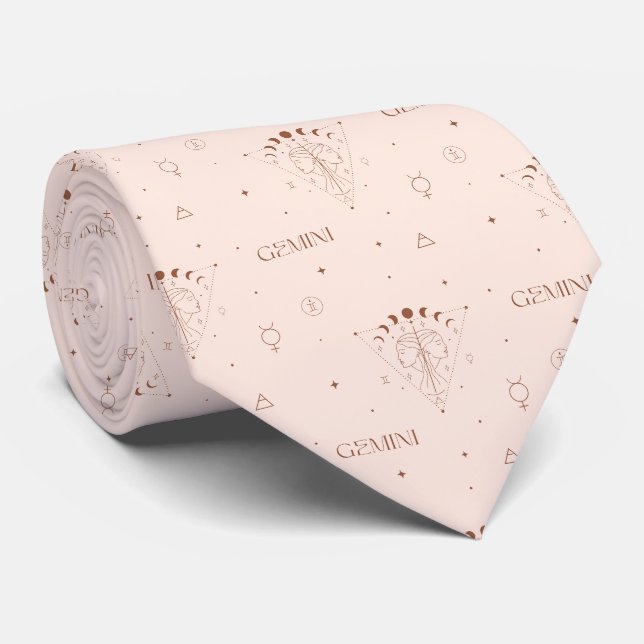 Gemini Zodiac Seamless Pattern – Celestial Twin 2 Tie (Rolled)