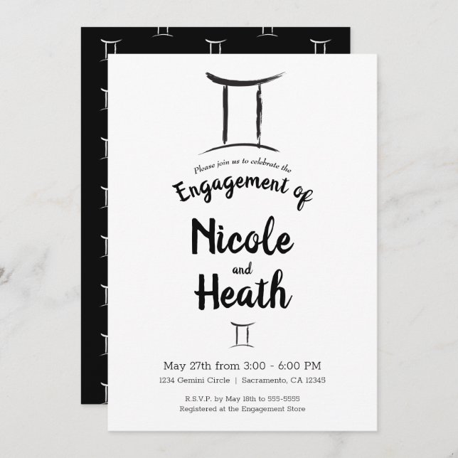 GEMINI Zodiac Sign Astrology Engagement Party  Invitation (Front/Back)