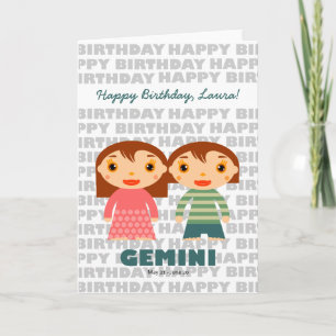 Gemini  Zodiac Sign Birthday Card