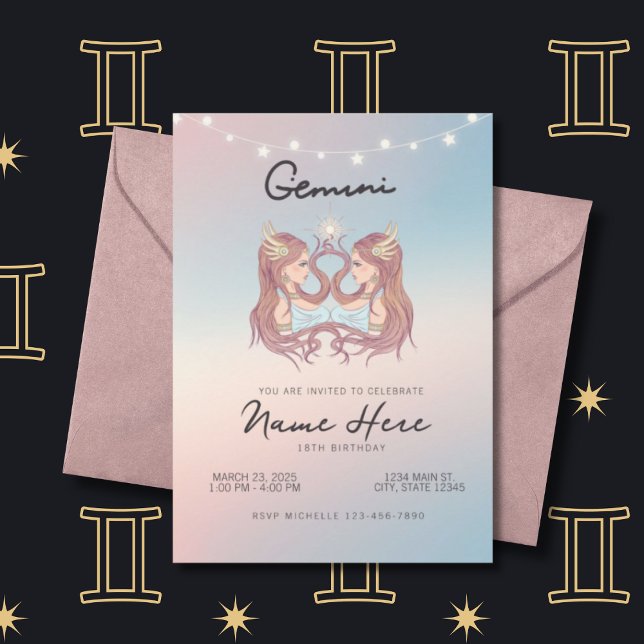 Gemini Zodiac Sign Birthday Invitation (Creator Uploaded)