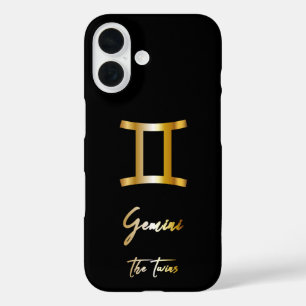 Gemini Zodiac Sign, Black & Gold  iPhone 16 Case