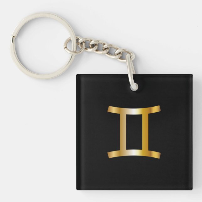 Gemini Zodiac Sign, Black & Gold Keychain (Front)
