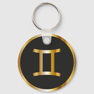 Gemini Zodiac Sign, Black & Gold Keychain