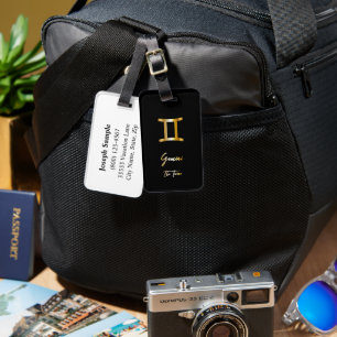 Gemini Zodiac Sign Black & Gold Luggage Tag