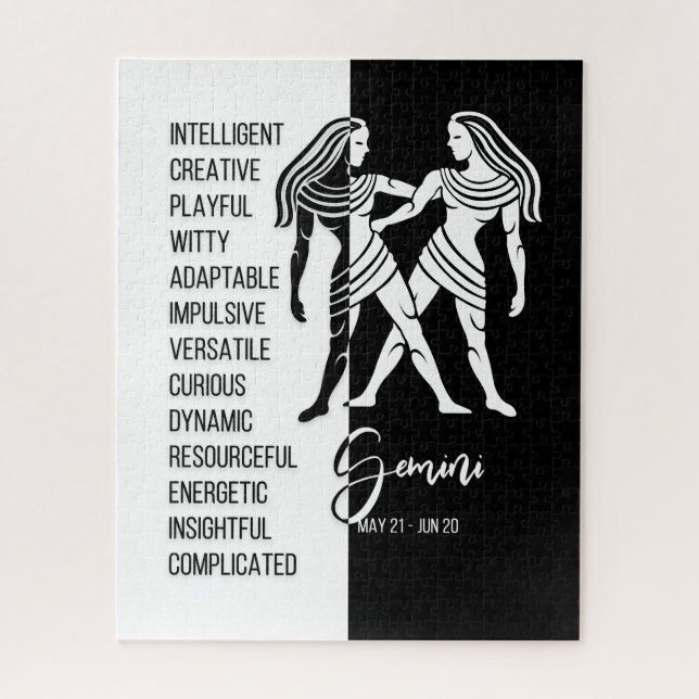 Gemini Zodiac Sign, Black & White Jigsaw Puzzle (Vertical)