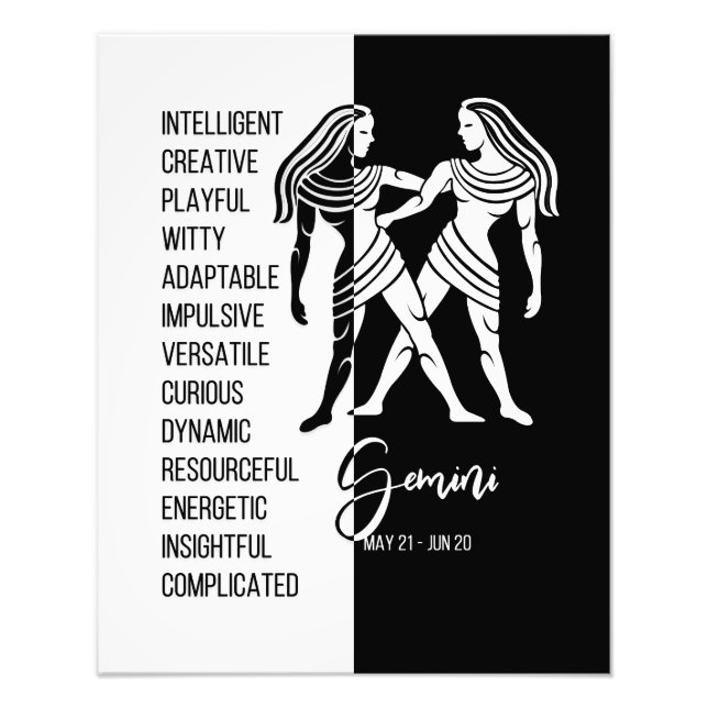 Gemini Zodiac Sign, Black & White Poster (Front)