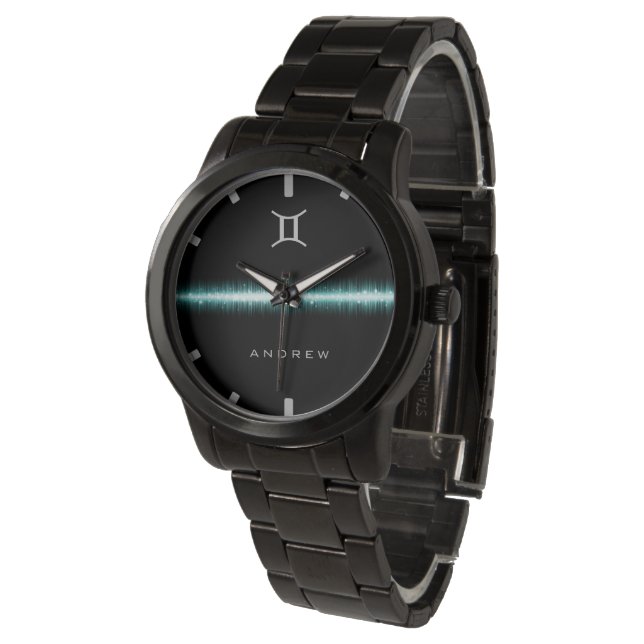 Gemini Zodiac Sign Cool Light Line Custom Name Watch (Angled)
