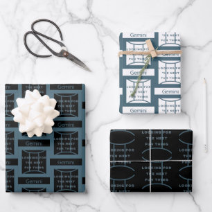 Gemini Zodiac Sign Fun Quote Blue Birthday Wrapping Paper Sheet
