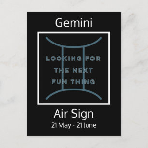 Gemini Zodiac Sign Fun Quote in Blue and White Pos Postcard