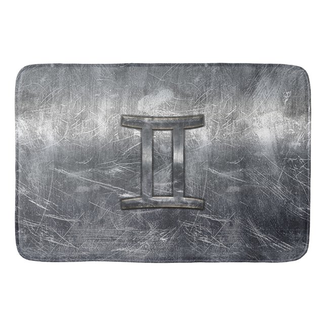 Gemini Zodiac Sign Grunge Distressed Silver Bath Mat (Front)