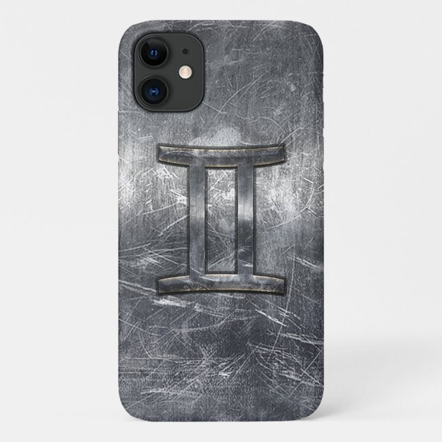 Gemini Zodiac Sign Grunge Distressed Silver Case-Mate iPhone Case (Back)