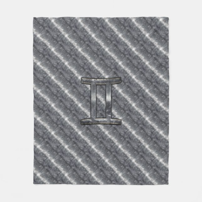 Gemini Zodiac Sign Grunge Distressed Silver Fleece Blanket (Front)