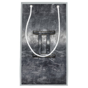 Gemini Zodiac Sign Grunge Distressed Silver Small Gift Bag