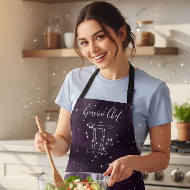 Gemini Zodiac Sign Horoscope Purple Galaxy Apron (It's Gemini Season! Get you bake on with this groovy purple galaxy apron/)