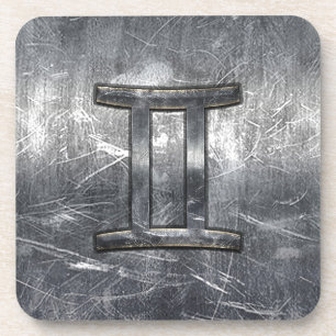 Gemini Zodiac Sign in Industrial Steel Style Coaster