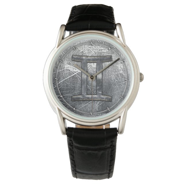 Gemini Zodiac Sign in Industrial Steel Style Watch (Front)