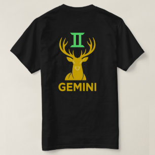 Gemini Zodiac Sign Minimalist Gold Stag Black T-Shirt