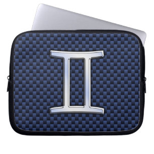 Gemini Zodiac Sign on Blue Carbon Fibre Style Laptop Sleeve