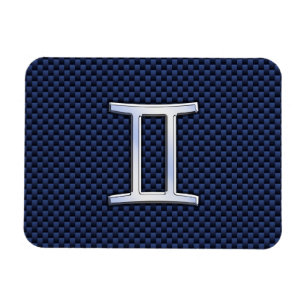 Gemini Zodiac Sign on Blue Carbon Fibre Style Magnet
